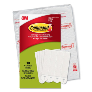 Command Pack de 20 Tiras Adhesivas para Objetos Pesados - 10 Pares XL - Soporta hasta 9kg - Color Blanco