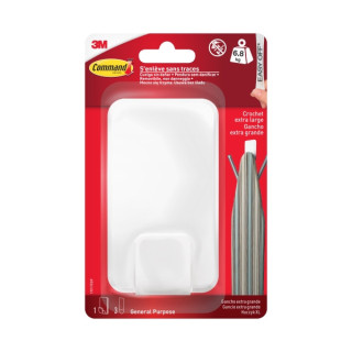 Command Gancho para Objetos Pesados - 3 Tiras Adhesivas - Extragrande - Soporta hasta 6.8kg - Color Blanco