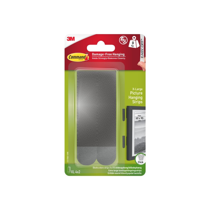Command Pack de 8 Tiras Adhesivas para Objetos Pesados - 9kg - 4 Pares XL - Soporta hasta 9kg - Color Negro