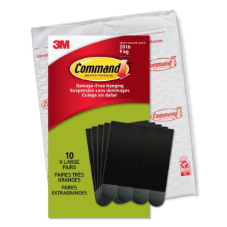 Command Pack de 20 Tiras Adhesivas para Objetos Pesados - 9kg - 10 Pares XL - Soporta hasta 9kg - Color Negro
