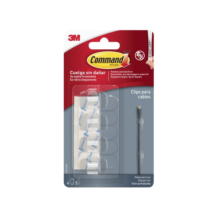Command Clips Organizador de Cables - Redondos - Uso en Interior - Color Transparente