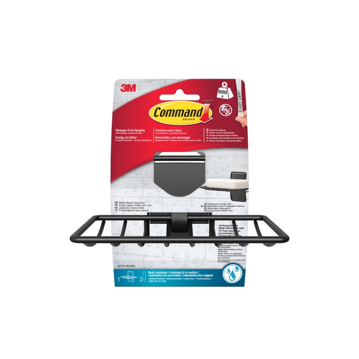 Command Jabonera de Aseo - Soporta hasta 0.9kg - Incluye 2 Tiras Adhesivas Medianas para Aseo - Color Negro Mate