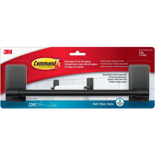 Command Toallero para Aseo - Soporta hasta 1.3kg - Incluye 4 Tiras Adhesivas - Resistente al Agua y Oxido - Color Negro