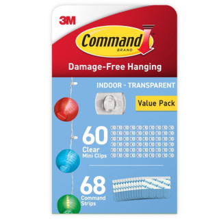 Command Clip Mini Pack de 60 Ganchos para Cable - 68 Tiras Adhesivas - Uso en Interior - Retirada Sin Deteriorar la Superficie