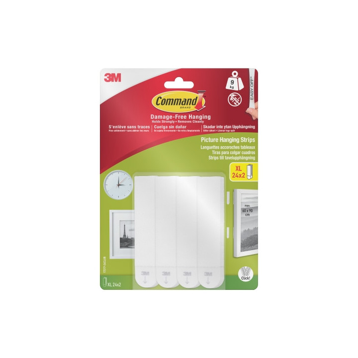 Command Pack de 48 Tiras Adhesivas para Objetos Pesados - 24 Pares XL - Soporta hasta 9kg - Color Blanco