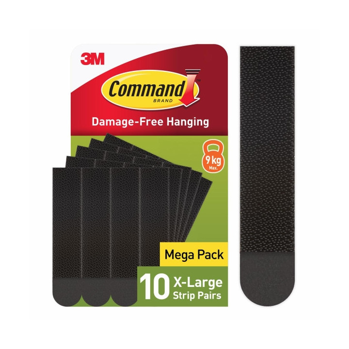 Command Pack de 20 Tiras Adhesivas para Colgar Cuadros - 10 Pares XL - Color Negro