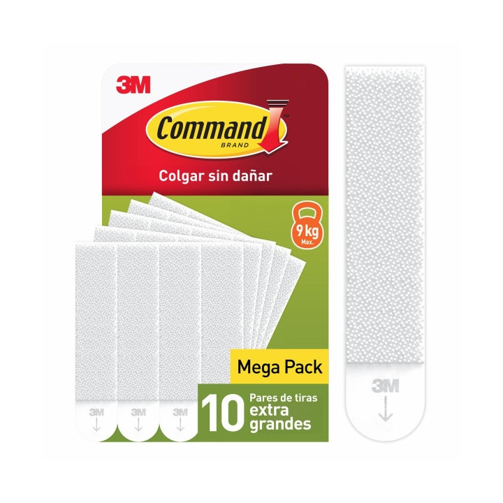 Command Pack de 20 Tiras Adhesivas para Colgar Cuadros - 10 Pares XL - Color Blanco