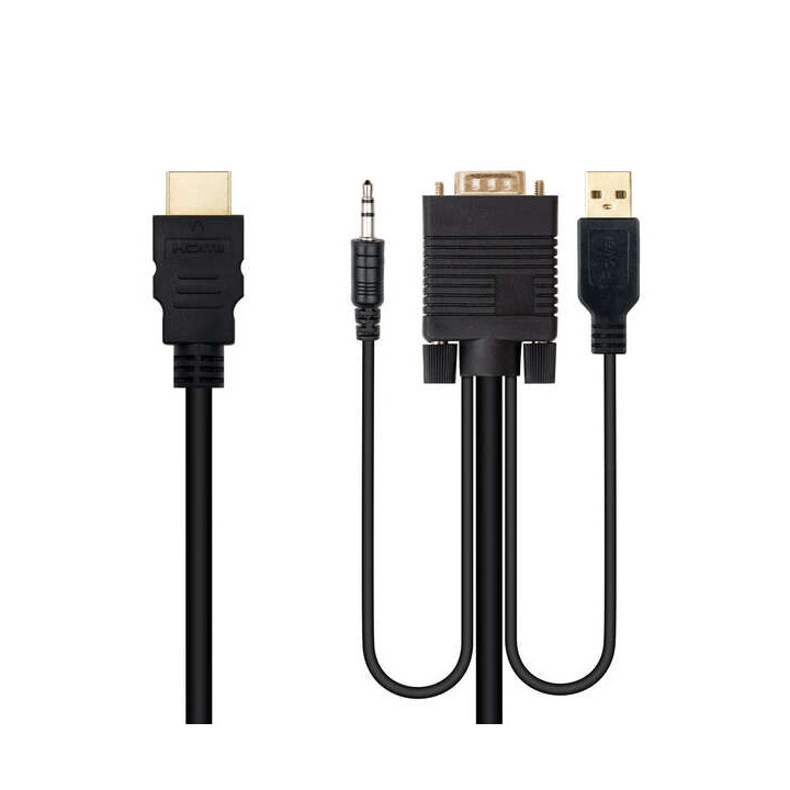 Nanocable Cable Conversor HDMI a VGA+Jack3.5+USB-A 1.8m - Color Negro