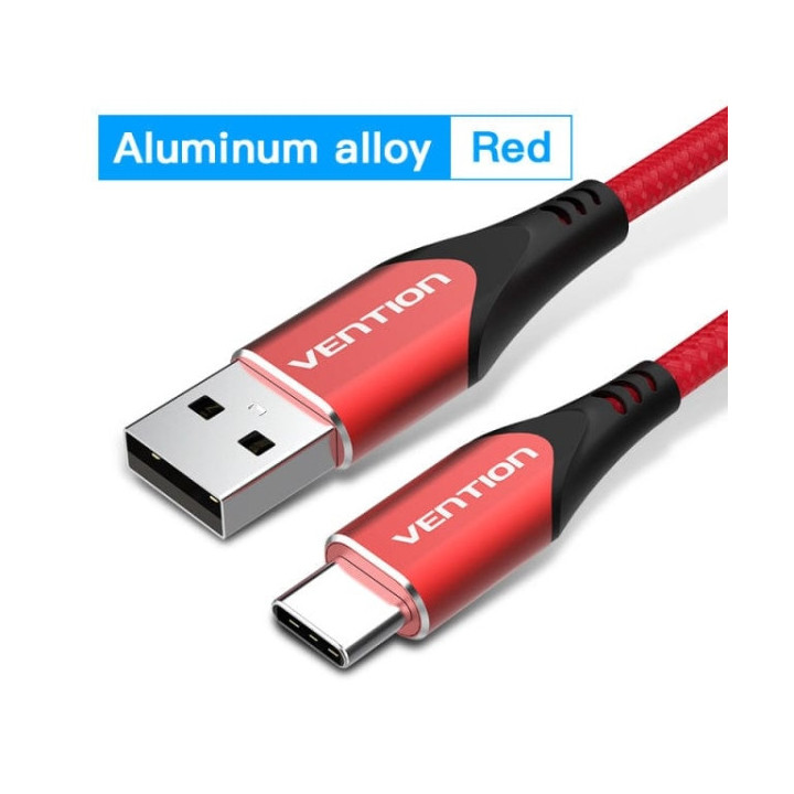 Vention Cable USB-C 2.0 a USB-A 3A 60W - 1m - Trenzado - Color Rojo