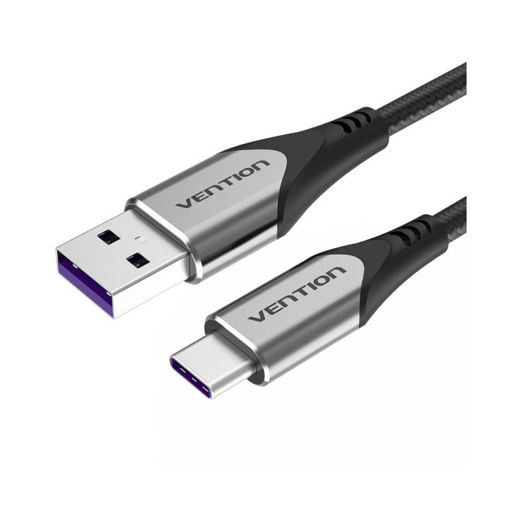 Vention Cable USB-A 2.0 a USB-C 2.0 5A 100W - 0.5m - Trenzado - Color Gris