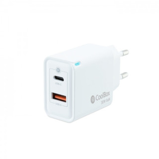Coolbox Cargador de Pared 30W QC3.0 + PD - USB-A + USB-C - Carga Rapida - Tecnología GaN - Color Blanco