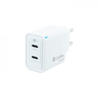 Coolbox Cargador de Pared 35W QC3.0 + PD - 2xUSB-C - Carga Rapida - Tecnología GaN - Color Blanco