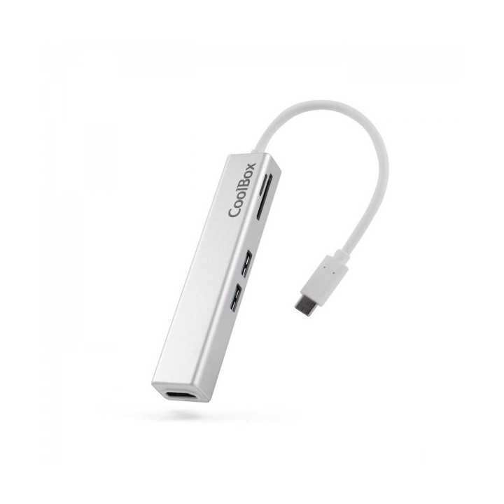 Coolbox miniDock 5 en 1 USB-C a HDMI /2xUSB3.0/1xMicroSD/1xSDPD - 0.14m - Color Gris Metalizado