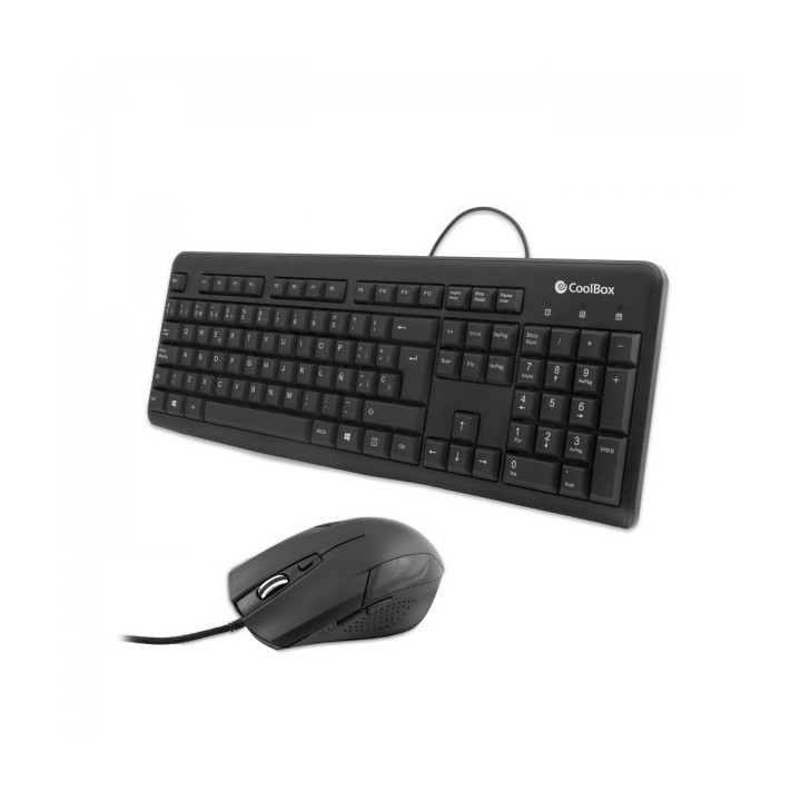 Coolbox KTR-01U Pack USB Teclado 105 Teclas + Raton 4 Botones - Uso Ambidiestro - Cable de 1.50m - Color Negro