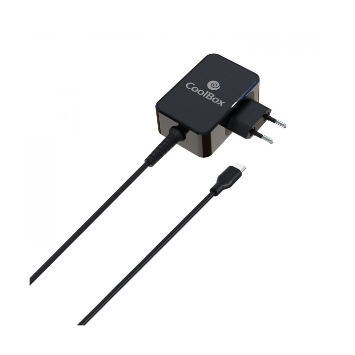 Coolbox Cargador Universal para Portatil 65W USB-C - 14 Adaptadores - Compatible con QC3.0 - Tecnología GaN - Cable de 1.80m