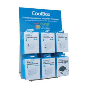 Coolbox Expositor con 18 Cargadores GaN - Quick Charge 3.0 - Power Delivery