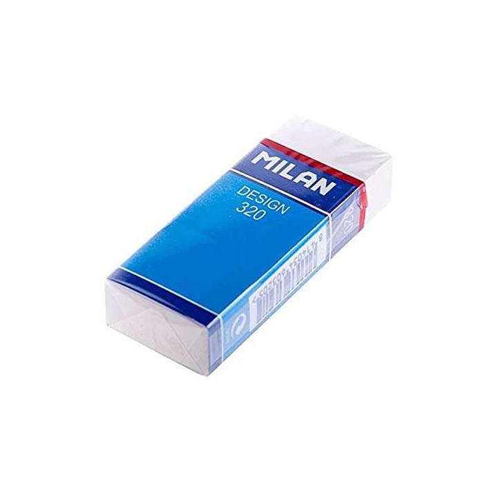 Milan Nata 320 Goma de Borrar Rectangular - Plastico - Faja de Carton Azul - Envuelta Individualmente - Color Blanco