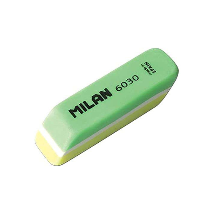 Milan Nata 6030 Goma de Borrar Biselada Bicolor - Plastico - No Daña el Papel - Colores Surtidos