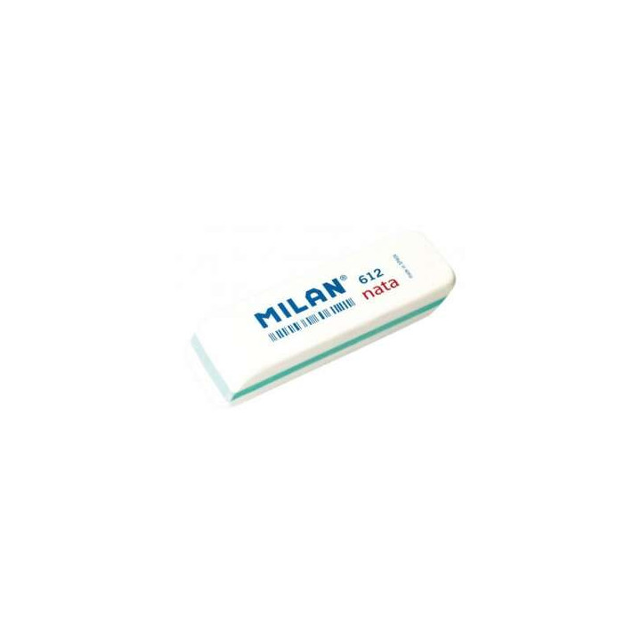 Milan Nata 612 Goma de Borrar Biselada - Plastico - Suave - No Abrasiva - Color Blanco