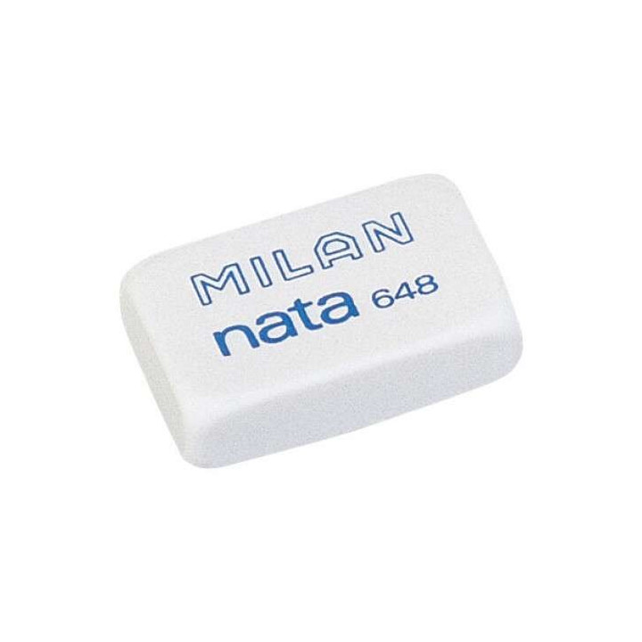 Milan Nata 648 Goma de Borrar Rectangular Pequeña - Plastico - No Daña el Papel - Color Blanco