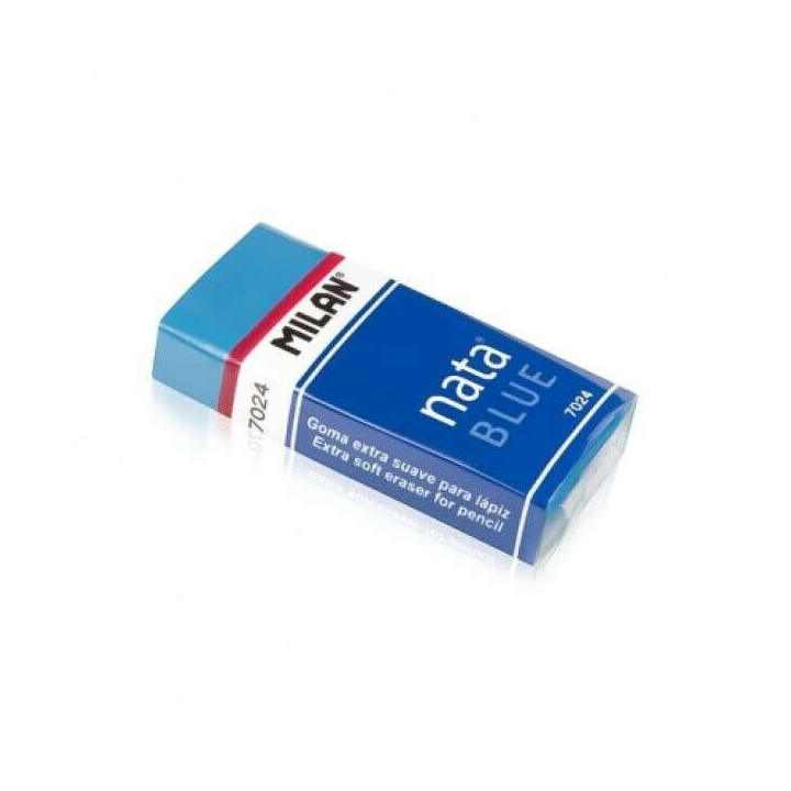 Milan Nata 7024B Goma de Borrar Rectangular - Plastico - Faja de Carton Azul - Envuelta Individualmente - No Daña el Papel - C