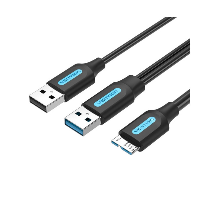 Vention Cable USB 3.0 A-Micro-B Alta Velocidad 5Gbps - Conductor de Cobre Esmaltado - Fuente de Alimentacion 3A - Color Negro