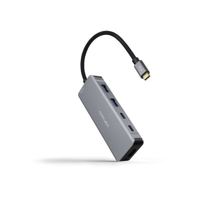 Nanocable HUB USB-C 6 en 1 - Conversor USB-C 3.2 GEN1 5G a 2 x USB-A + 2 x USB-C + HDMI + USB-C PD 100W - Aluminio - 15 cm - Co