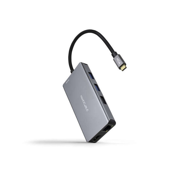Nanocable HUB USB-C 9 en 1 -Conversor USB-C a 3 x USB-A + 2 x HDMI + RJ45 + TF + SD + USB-C PD 100W - Aluminio - 15cm - Color G