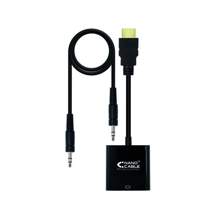 Nanocable Conversor HDMI a SVGA+audio - HDMI A/M-SVGA/H+Jack 3.5/H - 10cm+1.0m - Color Negro