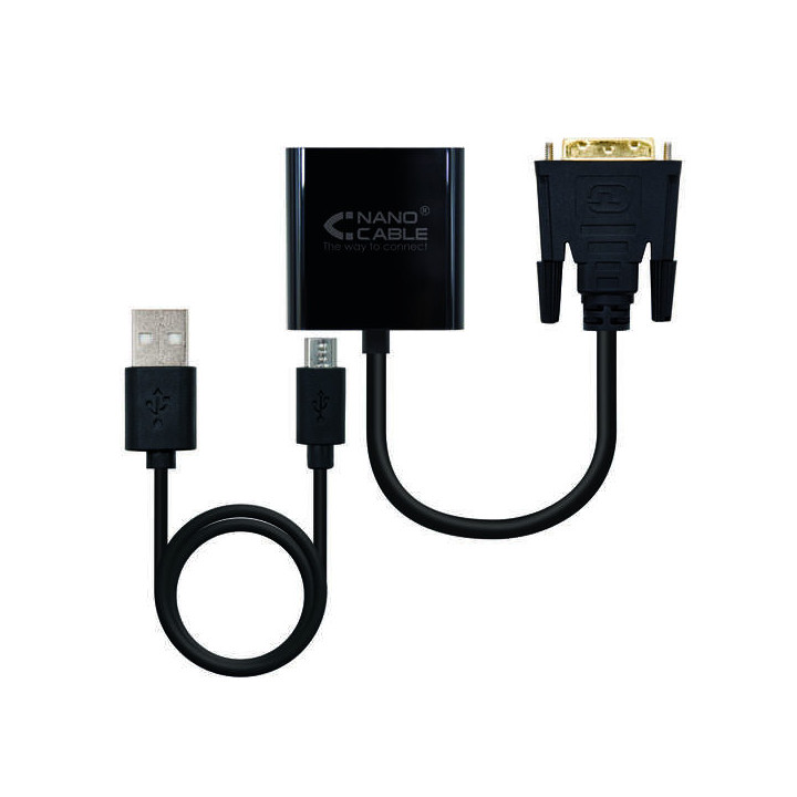 Nanocable Conversor DVI 24+1/M a VGA HDB15/H - 10 cm - Color Negro