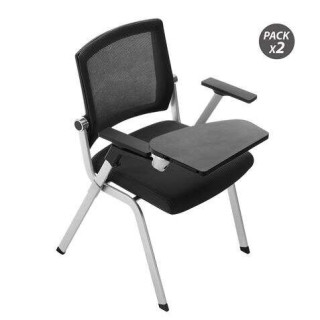 Cromad Pack de 2 Sillas Confidente con Pala Abatible - Acolchado Extra Grueso - Tableta Resistente - Brazos Moviles - Asiento P
