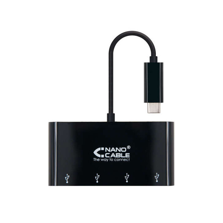 Nanocable Adaptador USB-C a 4xUSB 3.0. USB-C/M-USB 3.0/H - 10 cm - Color Negro