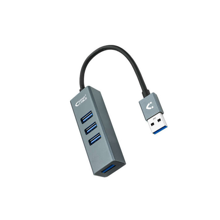 Nanocable Hub USB 3.0 4xUSB3.0. USB-A/M-USB 3.0/H - Aluminio - 10 cm - Color Gris
