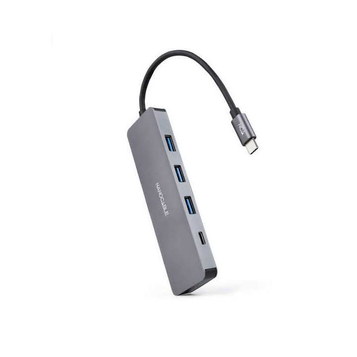 Nanocable Hub USB-C/M A 3xUSB3.0/H + 1xUSB-C/H - 10cm - Color Aluminio