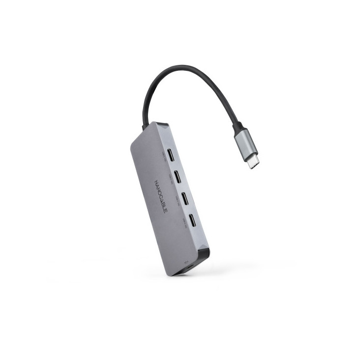 Nanocable Hub USB-C 3.2 con 4x Puertos USB-C 3.2 + 1 Puerto USB-C PD 100W - Velocidad de Transferencia de hasta 10Gbps - Cable
