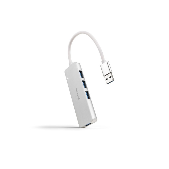 Nanocable Hub USB 3.0 4xUSB3.0. USB-A/M-USB 3.0/H - Aluminio - 18cm - Color Gris