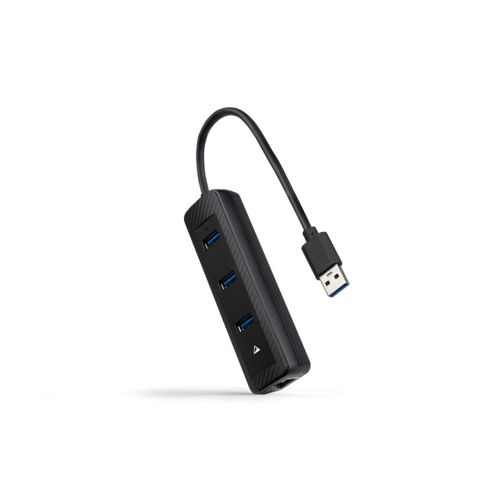 Nanocable Adaptador de Red USB 3.0 a Ethernet Gigabit 10/100/1000 Mbps - Hub 3xUSB-A 3.0 - 15cm - Color Negro