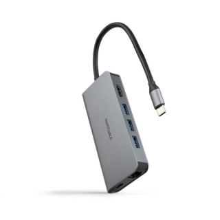 Nanocable HUB USB-C 8 en 1 - Conversor USB-C 3.1 a 3 x USB-A 3.0 + USB-C PD 100W + HDMI 4K@60Hz + RJ45 + TF + SD - Aluminio - 1