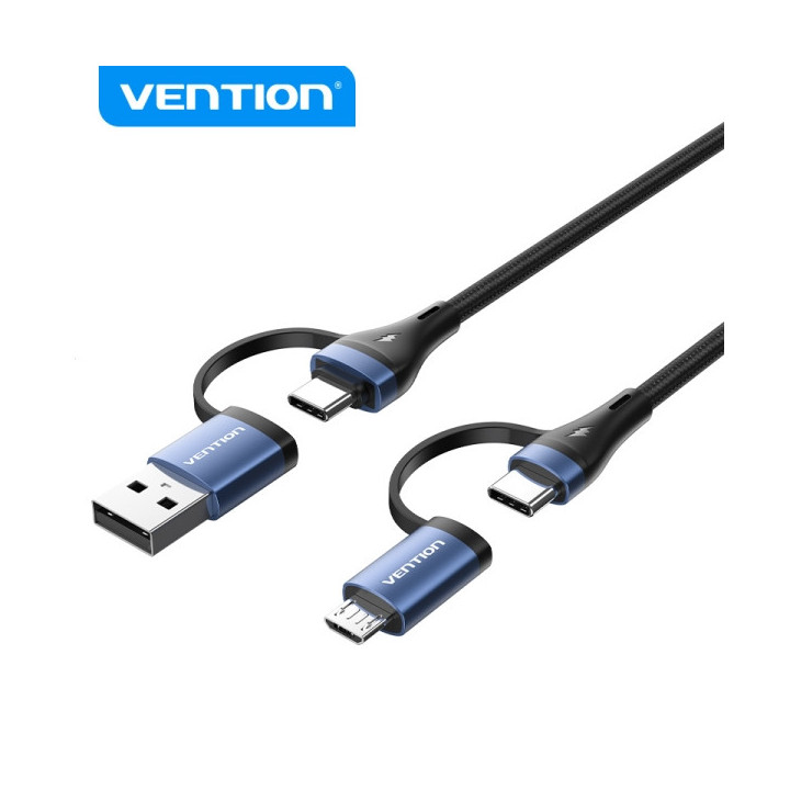 Vention Cable 4 en 1 USB-C - Carga Rapida 100W - Transferencia 480 Mbps - Chip E-Marker - Construccion Trenzada Duradera - Colo