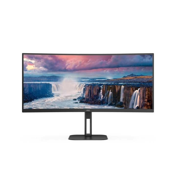 AOC Monitor 34" Curvo LED VA WQHD 100Hz FreeSync - Respuesta 1ms - Altura e Inclinacion Ajustables - Altavoces 10W - Angulo de