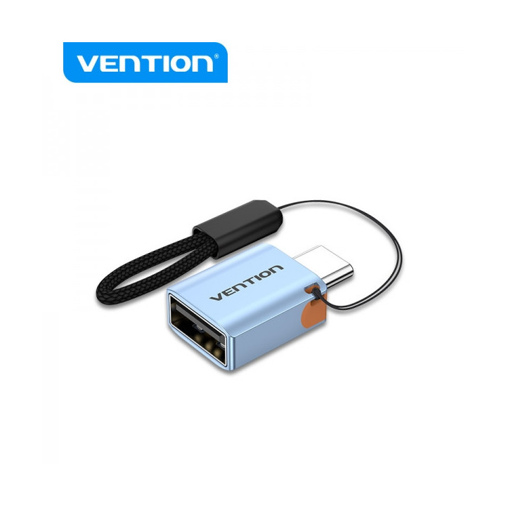 Vention Adaptador USB3.1 Tipo-C Macho a USB Hembra OTG con Lanyard - Aluminio Gris