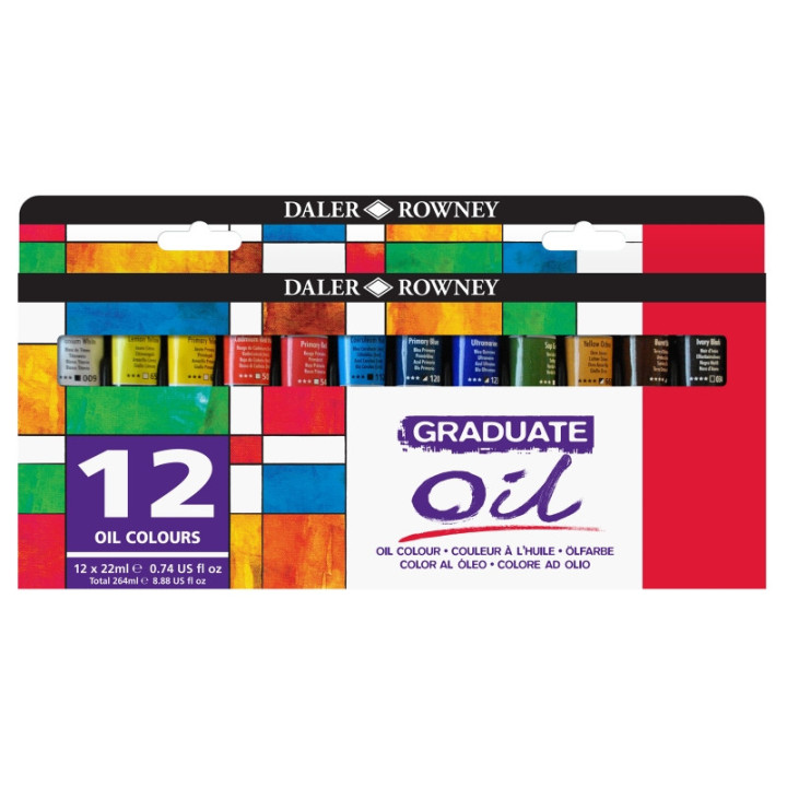 Daler Rowney Graduate Pack de 12 Pinturas al Oleo - Tubos de Aluminio - 22ml - Colores Surtidos