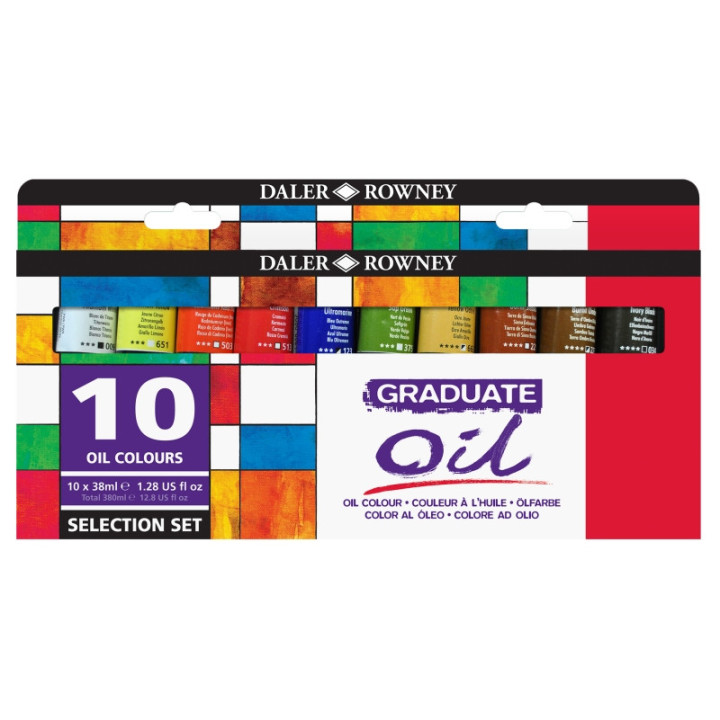 Daler Rowney Graduate Pack de 10 Pinturas al Oleo Selection Set - Tubos de Aluminio - 38ml - Colores Surtidos