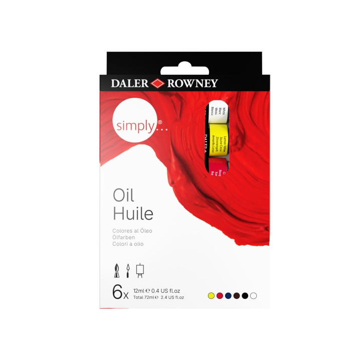 Daler Rowney Simply Pack de 6 Pinturas al Oleo - Tubos de Aluminio - 12ml - Colores Surtidos