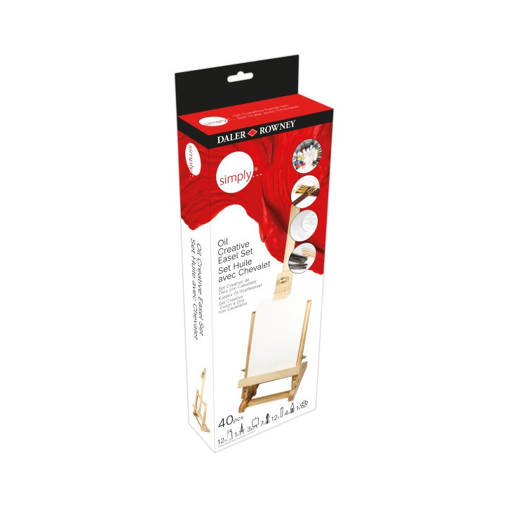 Daler Rowney Simply Creativo Pack de 40 Piezas - Pìntura al Oleo - Caballete - Colores Surtidos