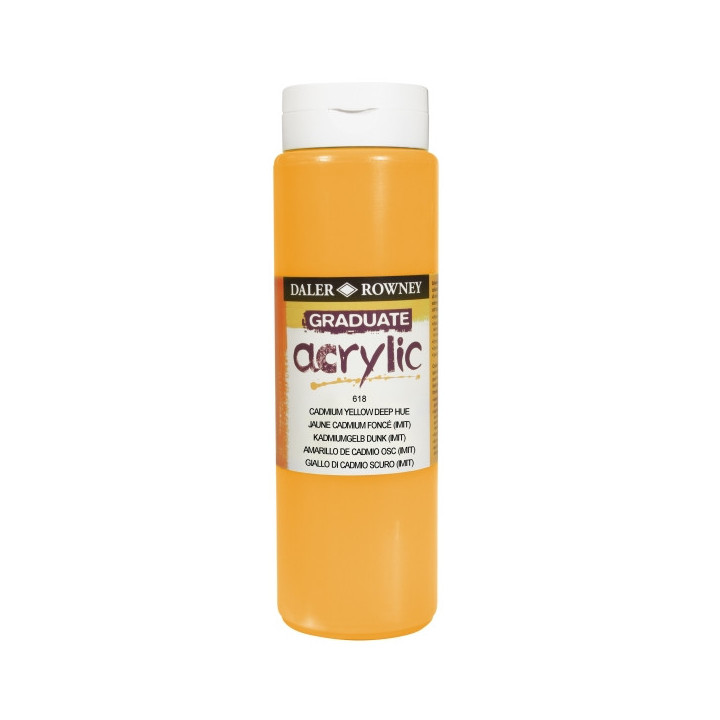 Daler Rowney Graduate Pintura Acrilica - Botella de Plastico - 500ml - Color Amarillo de Cadmio Profundo
