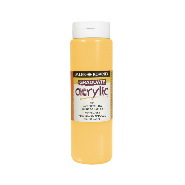Daler Rowney Graduate Pintura Acrilica - Botella de Plastico - 500ml - Color Amarillo de Napoles