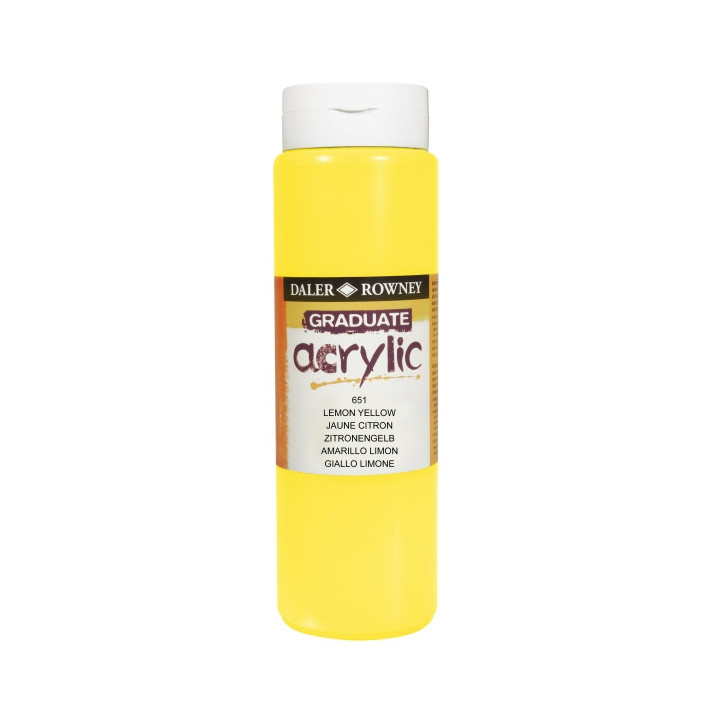 Daler Rowney Graduate Pintura Acrilica - Botella de Plastico - 500ml - Color Amarillo Limon