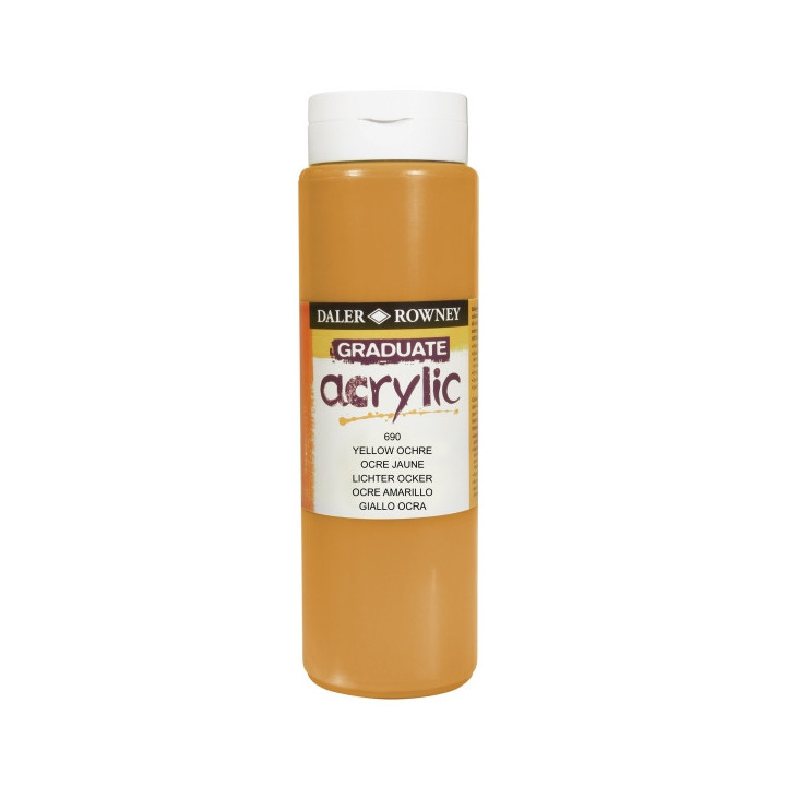 Daler Rowney Graduate Pintura Acrilica - Botella de Plastico - 500ml - Color Ocre Amarillo