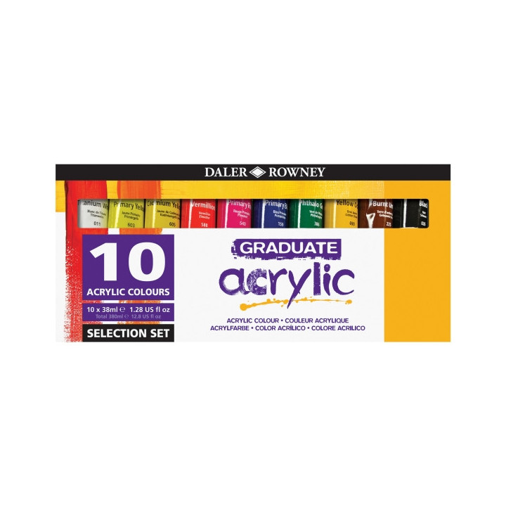 Daler Rowney Graduate Pack de 10 Pinturas Acrilicas - 38ml - Colores Surtidos